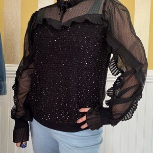 Elegant Black Sheer Ruffle Top